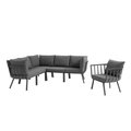 Modway Furniture Riverside Outdoor Patio Aluminum Set, Gray Charcoal - 6 Piece EEI-3791-SLA-CHA